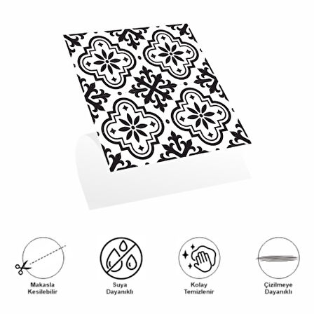 Kapamarka  Pvc Duvar Karosu 30x30cm 4'lü Paket - Siyah Beyaz Çini Desen  0,36m2