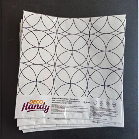Kapamarka  Pvc Duvar Karosu 30x30cm 4'lü Paket - Siyah Daire Geometrik Desen  0,36m2