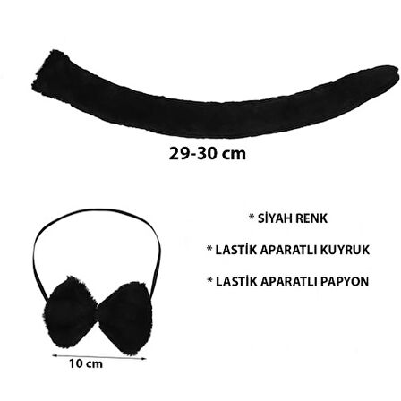 Kapamarka Peluş Siyah Renk Kuyruk ve Papyon Yetişkin Çocuk Uyumlu