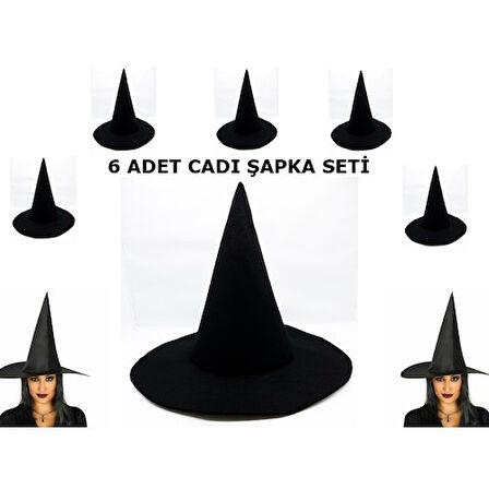 Kapamarka Siyah Cadı Şapkası Keçe Yetişkin Boy 6 Adet