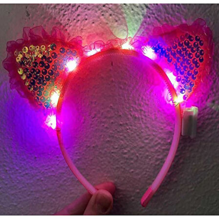 Kapamarka Fuşya Pullu Led Işıklı Kedi Kulak Taç