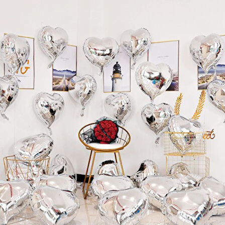 Kapamarka Gümüş Kalp Şekilli Uçan Balon Folyo 10 Adet