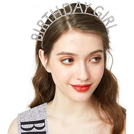 Kapamarka Gümüş Kristal Taşlı Birthday Girl Tacı