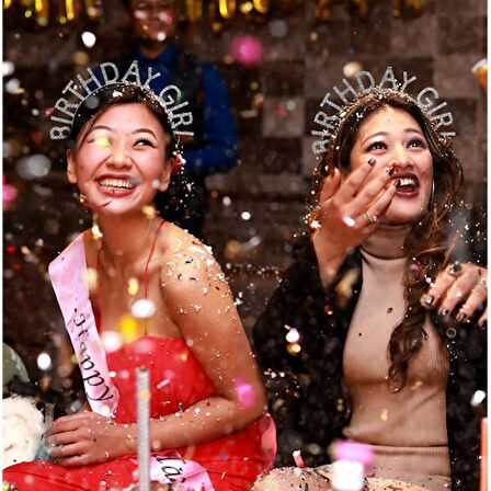 Kapamarka Gümüş Kristal Taşlı Birthday Girl Tacı