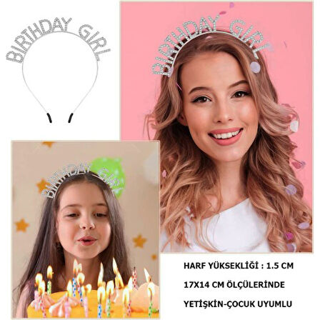 Kapamarka Kristal Taşlı Gümüş Birthday Girl Parti Tacı