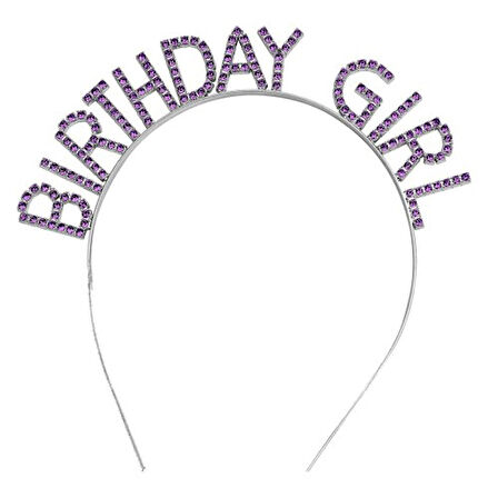Kapamarka Mor Renk Kristal Taşlı Parlak Birthday Girl Yazılı Taç