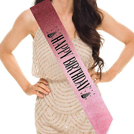 Kapamarka Pembe Siyah Happy Birthday Simli Kuşak Kemer