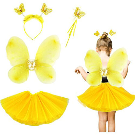 Kapamarka Sarı Kelebek Kostümü Çocuk 4 Parça Set