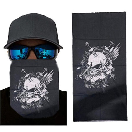 Kapamarka Siyah Beyaz Kafatası Baskılı Buff Bandana 25x48 cm