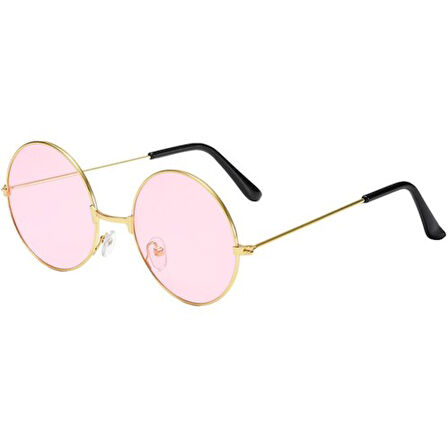 Kapamarka Yuvarlak Cam John Lennon Tarzı Gold Pembe Gözlük