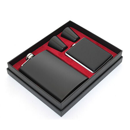 Kapamarka Paslanmaz Çelik 2 Shot Bardak Ve Sigara Tabakalı Matara Seti