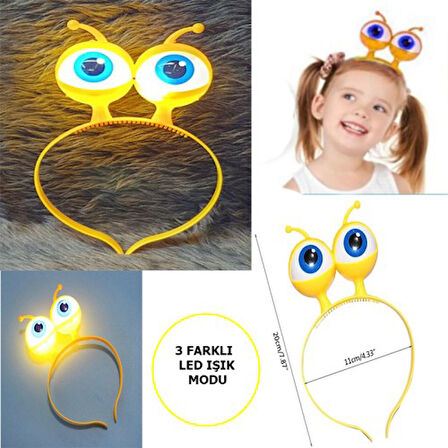 Led Işıklı &amp; Pilli Uzaylı Göz Parti Tacı Sarı Renk 