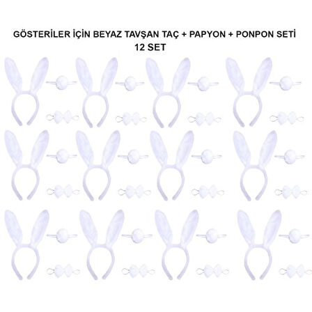 Beyaz Tavşan Kostüm Seti – Taç, Papyon, Kuyruk (12’li Paket)