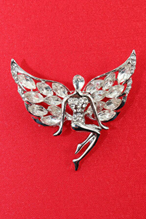 Gümüş Renk Melek Broş. Elmas Taşlı Broş. Yaka Iğnesi Broş. Kadın Broş. Gümüş Broş