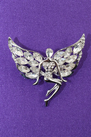 Gümüş Renk Melek Broş. Elmas Taşlı Broş. Yaka Iğnesi Broş. Kadın Broş. Gümüş Broş