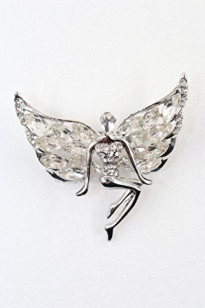Gümüş Renk Melek Broş. Elmas Taşlı Broş. Yaka Iğnesi Broş. Kadın Broş. Gümüş Broş