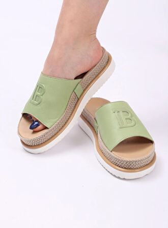 Kadın Hakiki Deri Su Yeşili Renk Eva Taban Ortopedik Günlük Terlik