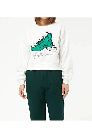 Kadın Ayakkabı Baskılı Kısa Sweatshirt