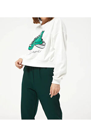Kadın Ayakkabı Baskılı Kısa Sweatshirt