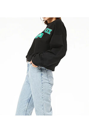 Kadın White Fox Baskılı Kısa Sweatshirt