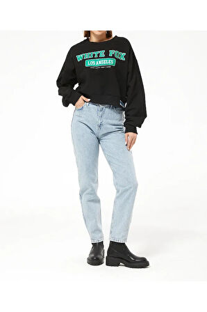 Kadın White Fox Baskılı Kısa Sweatshirt