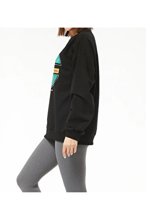 Kadın Sıfır Yaka Baskılı Oversize Sweatshirt