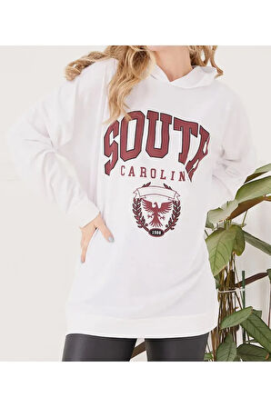 Kadın Sıfır Yaka Baskılı Oversize Sweatshirt