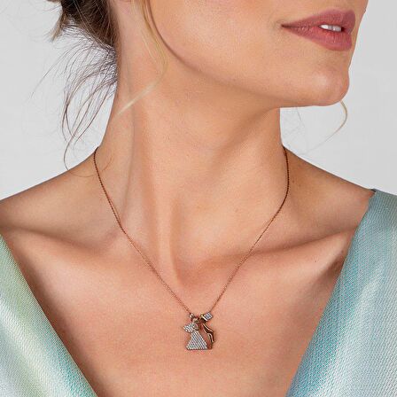 925 Ayar Gümüş Zirkon Taşlı Gelin Damat Kolye - Model - 2