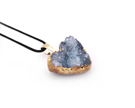 Mavi Kristal Mineral Doğaltaş Kalp Tasarım Bayan Kolye