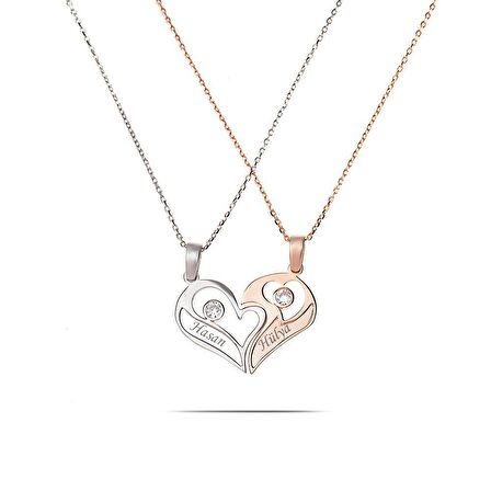 Zirkon Taşlı Kişiye Özel İsim Yazılı 925 Ayar Gümüş "Kalbimin Yarısı" Kolye