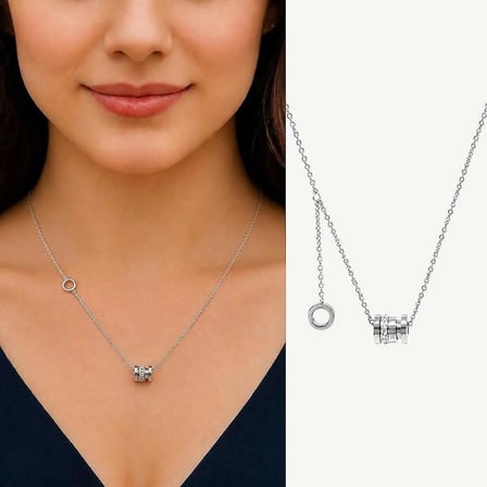 Tesbihane -  Silindir Tasarım Zirkon Taşlı Silver Renk Çelik Kadın Kolye