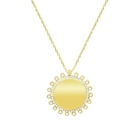 Zirkon Taşlı Güneş Tasarım Gold Renk Kişiye Özel İsim/Harf Yazılı 925 Ayar Gümüş Kadın Kolye