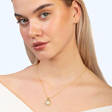 Zirkon Taşlı Kalp Model Gold Renk Kişiye Özel İsim/Harf Yazılı 925 Ayar Gümüş Kadın Kolye