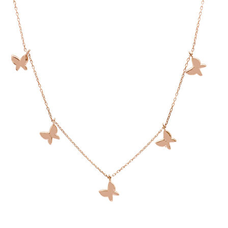 Kelebek Detaylı Rose Renk 925 Ayar Gümüş Kadın Şans Kolyesi