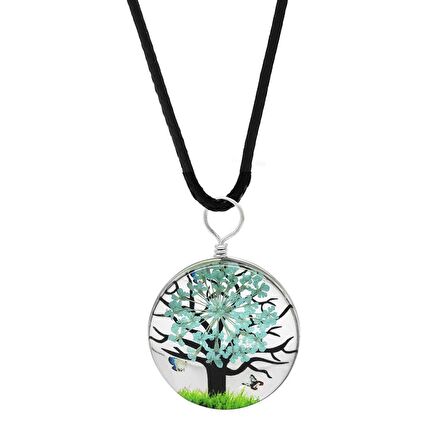 Oval Tasarım Beyaz Çiçekli Doğa Temalı El Yapımı Natural Reçine Kolye