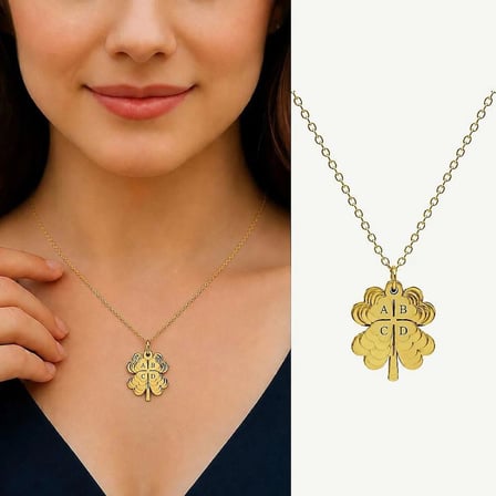 Gold Renk Yonca Yaprağı Tasarım Çekirdek Aile Temalı (En Fazla 5 Plaka - 5 isim) Kişiye Özel Çelik Kadın Kolye