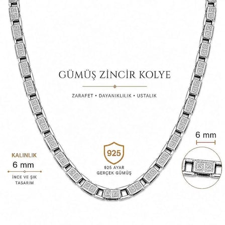 925 Ayar Gümüş 60 cm Uzunluk 4 mm Genişlik 80 Mikron Kalınlık Erkek Doch Zincir