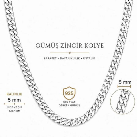 925 Ayar Gümüş 60 cm Uzunluk 80 Mikron Kalınlık Gurmet Erkek Zincir