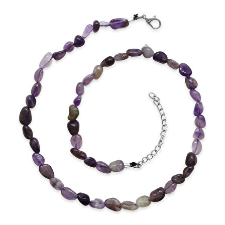 Silver Renk Metal Zincirli Amorf Ametist Doğaltaş Kadın Kolye