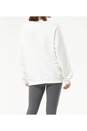 Kadın Sıfır Yaka Baskılı Oversize Sweatshirt