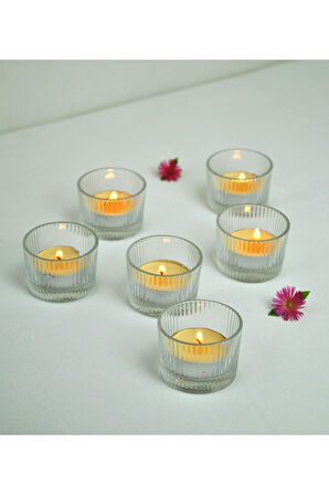 6 Adet Mumluk Küçük Boy Saydam Cam Çap: 5 Cm Tealight Mum Mumluk