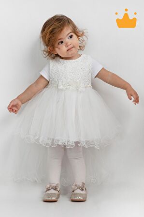 Minimony 6-24 Ay Kolsuz Tül Kuyruklu Kız Bebek Çocuk Bayramlık Abiye Gelinlik Elbise Takım 1030