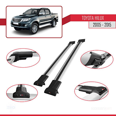 Toyota Hilux 7 (AN30) 2005-2015 Arası ile Uyumlu FLY Model Ara Atkı Tavan Barı Gri 2 Adet