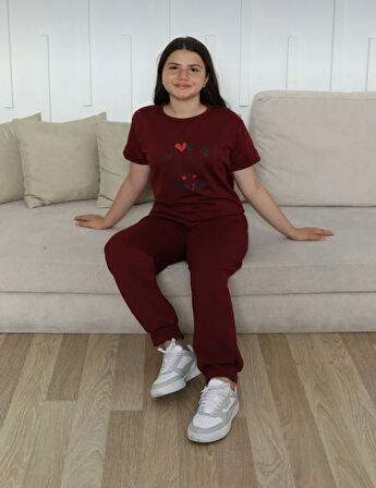 ÇOCUK SPOR GİYİM İKİ İPLİK KUMAŞ ÖN BASKILI PAÇA LASTİKLİ KISA KOLLU YAZLIK TAKIM