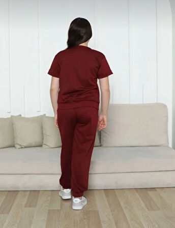 ÇOCUK SPOR GİYİM İKİ İPLİK KUMAŞ ÖN BASKILI PAÇA LASTİKLİ KISA KOLLU YAZLIK TAKIM