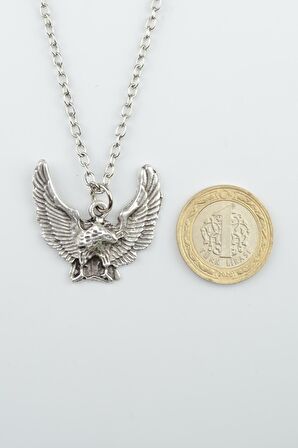 2'li Kuş Tüyü - Kartal Erkek Kadın Kolye Seti 925 Ayar Gümüş Kaplama