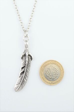 2'li Kuş Tüyü - Kartal Erkek Kadın Kolye Seti 925 Ayar Gümüş Kaplama