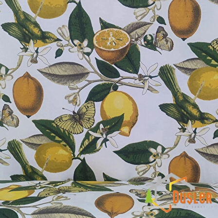 Limon ve Limon Çiçeği Desenli Su ve Leke İtici Panama Keteni Duck Kumaş Bezi 100x180