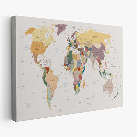 Harita Sepeti Dekoratif Kanvas Tablo Dünya Haritası 1031