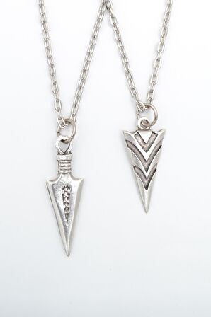 2'li Triagle Ok Ucu - Desenli Erkek Kadın Kolye Seti 925 Ayar Gümüş Kaplama